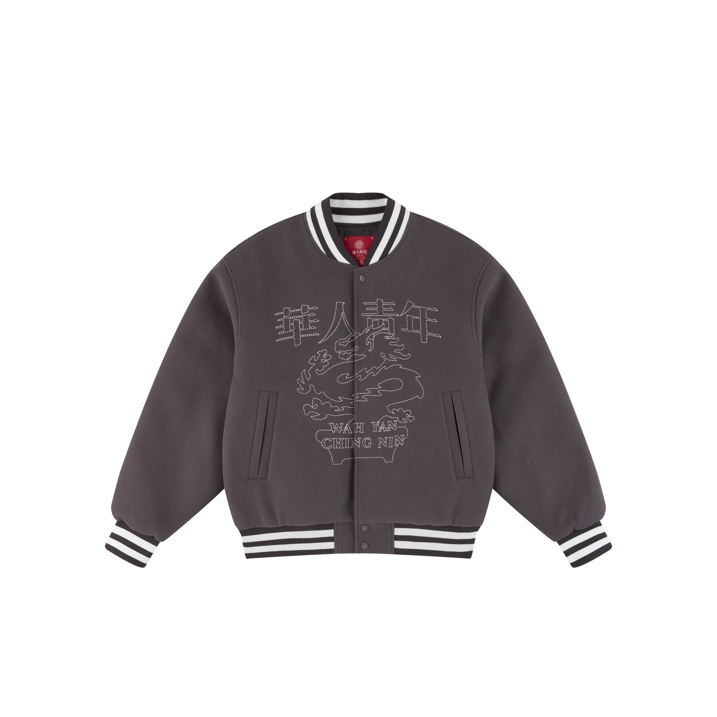 WAH YAN CHING NIN Bonsai Dragon Embroidered Patch Varsity Jacket