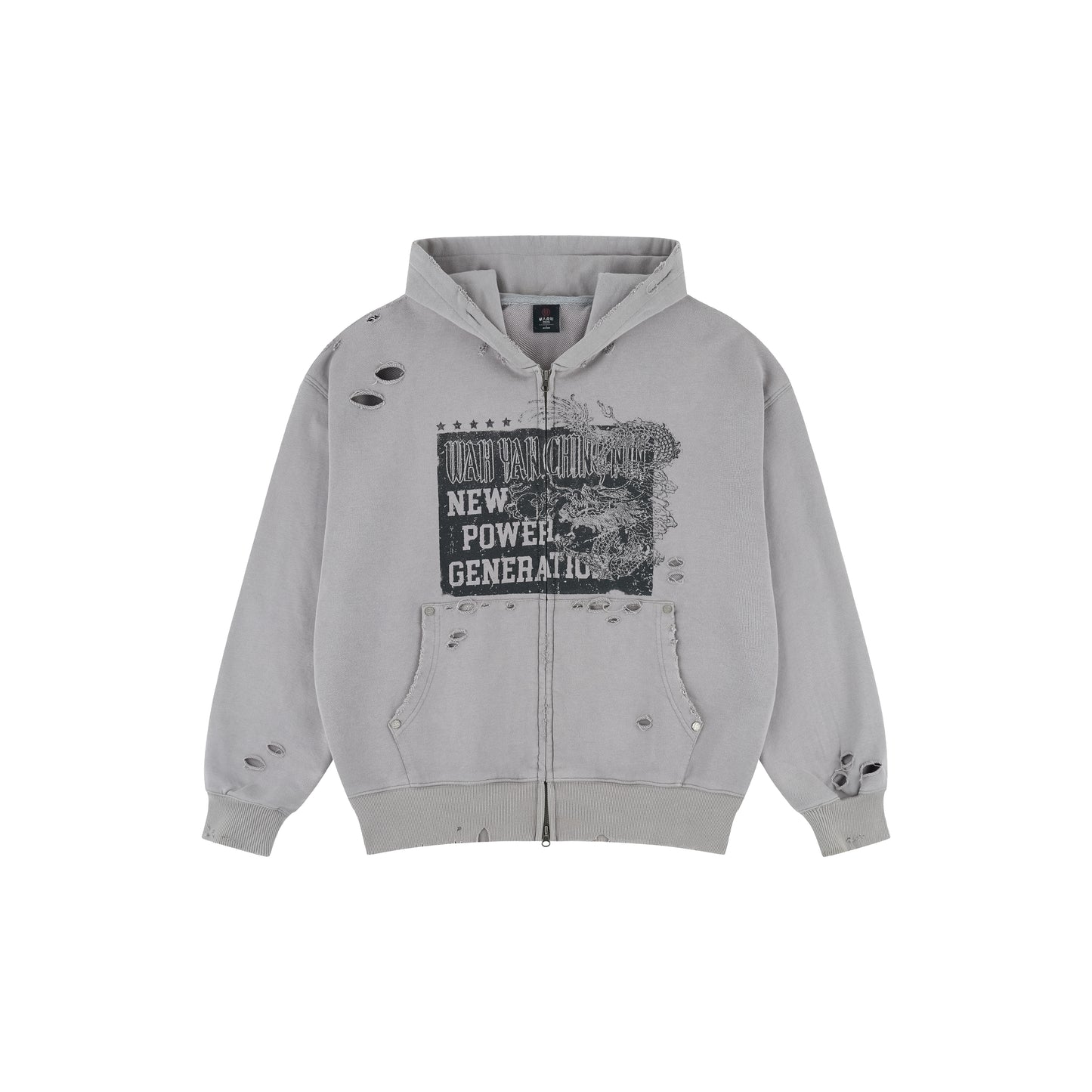 WAH YAN CHING NIN Dragon Poster Washed Distressed Hoodie