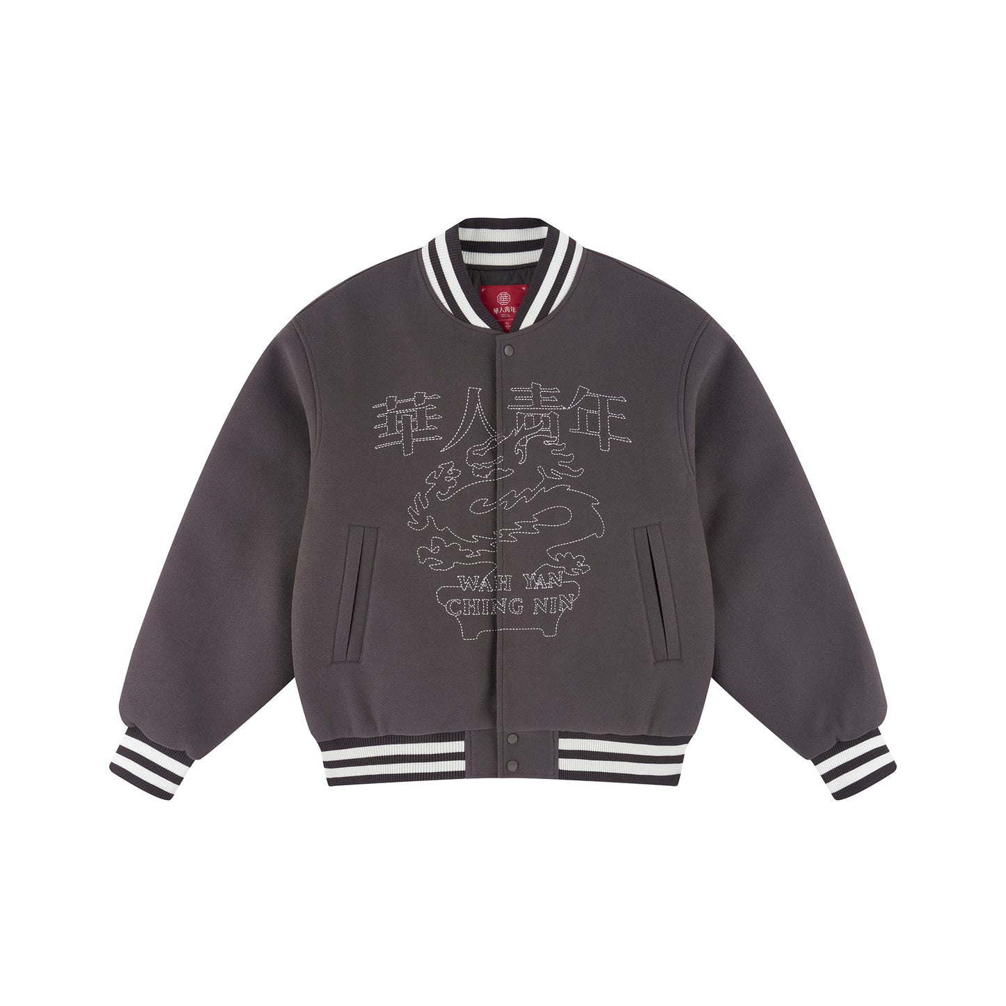 WAH YAN CHING NIN Bonsai Dragon Embroidered Patch Varsity Jacket
