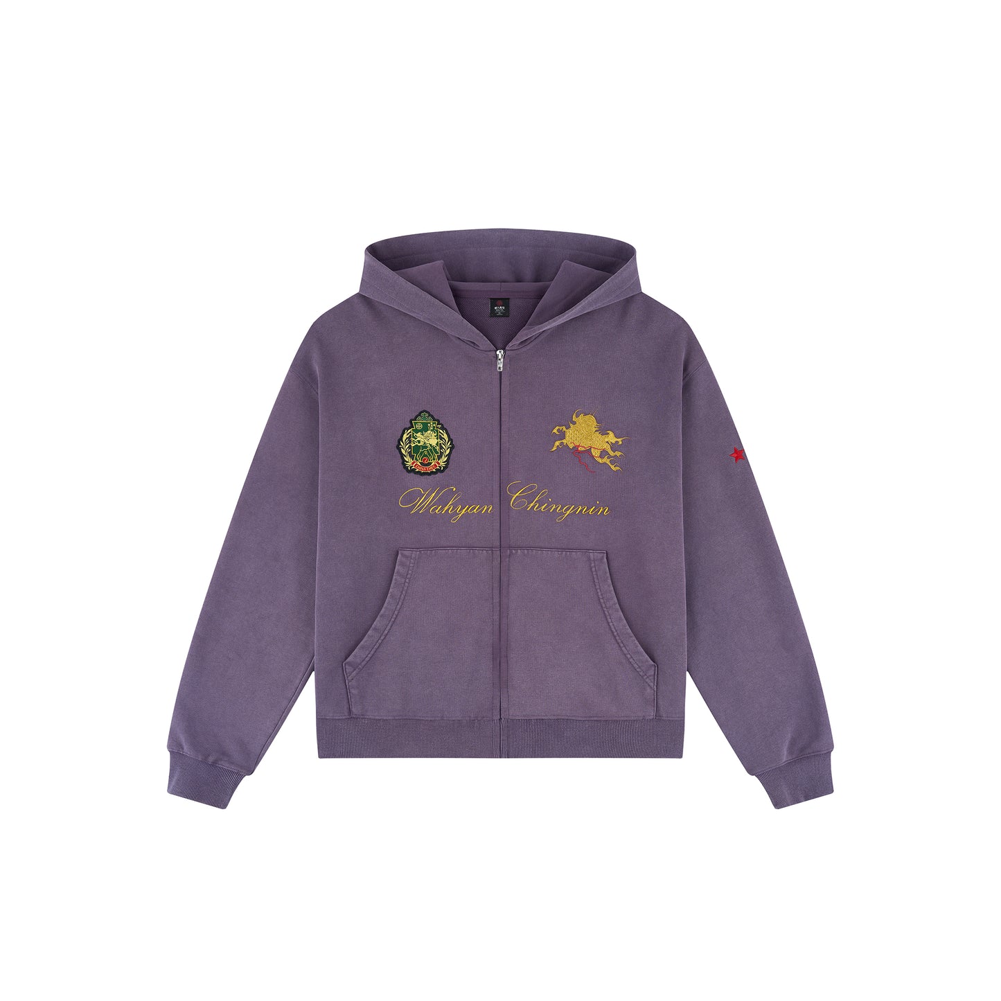 WAH YAN CHING NIN Awakening Kirin Embroidered Patch Washed Zip Hoodie