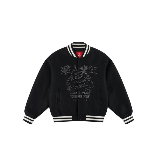 WAH YAN CHING NIN Bonsai Dragon Embroidered Patch Varsity Jacket