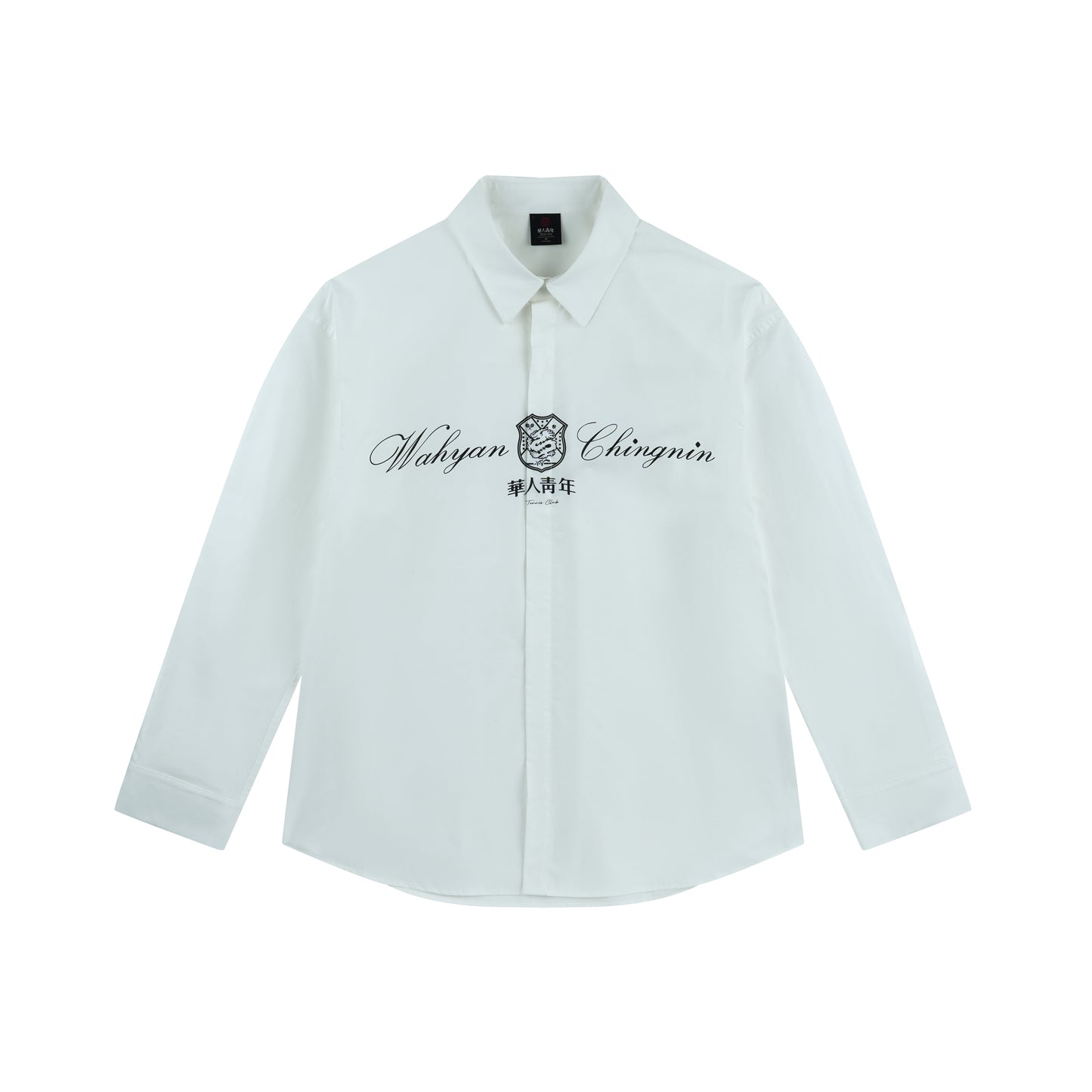 WAH YAN CHING NIN Script Badge Print Long Sleeve Shirt