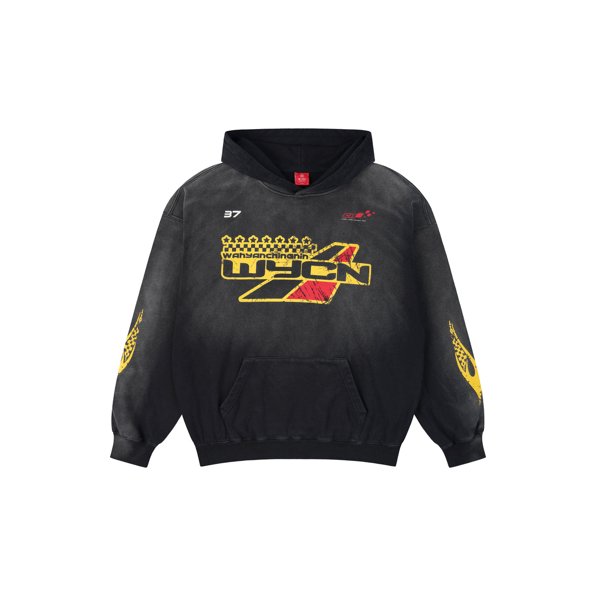 WAH YAN CHING NIN Vintage Flame Track Washed Hoodie