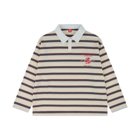 WAH YAN CHING NIN Tennis Dragon Stripe Long Sleeve Polo