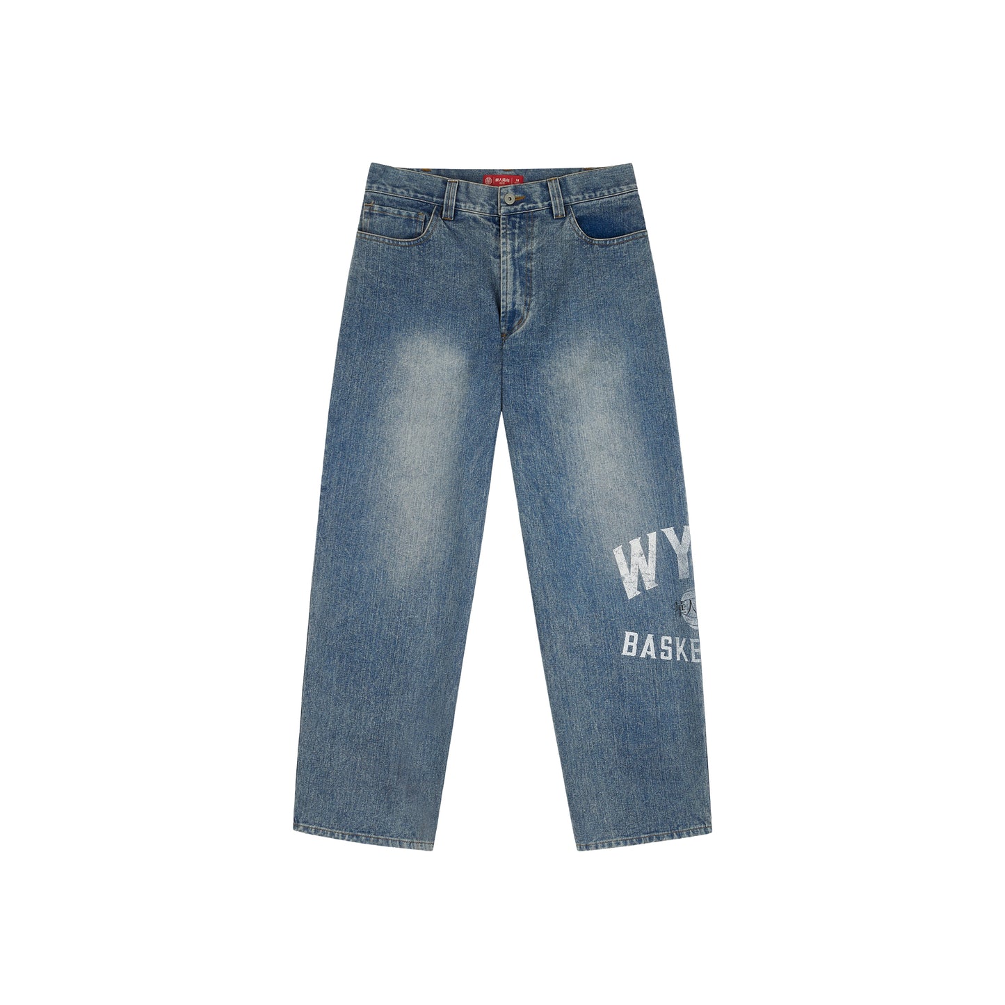 WAH YAN CHING NIN Basketball Printed Washed Jeans