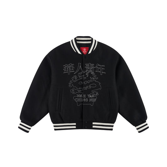 WAH YAN CHING NIN Bonsai Dragon Embroidered Patch Varsity Jacket